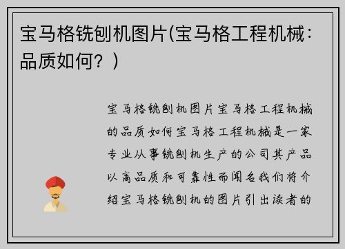 宝马格铣刨机图片(宝马格工程机械：品质如何？)